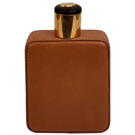 Gucci Vintage Glass and Tan Leather Hip Flask Bottle 